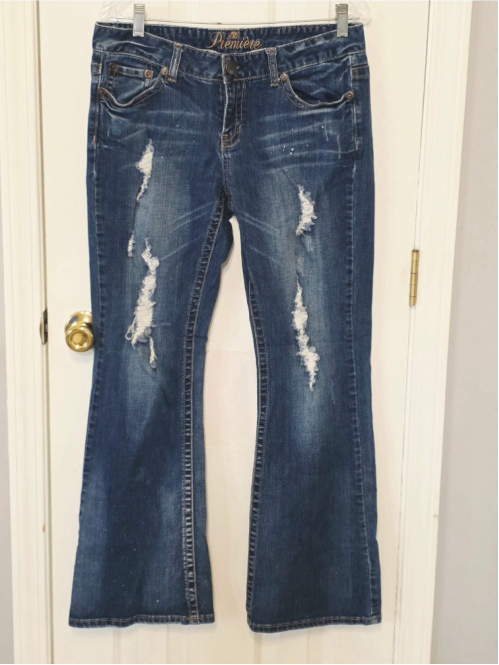 Women's Premiere Blue Distressed Flare Jeans Size 11/12